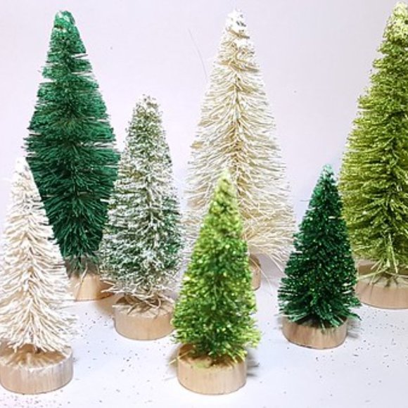 9pc Assorted Light & Dark Green Mini Sisal Bottle Brush Trees Set - Picture 2 of 5